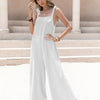 Sleeveless Wide Leg Jumpsuit with Tie Shoulder - White