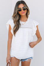 Alondra Lace Flutter Sleeve Eyelets Blouse - Farnelli
