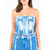 American Bazi Frayed Edge Denim Corset Top - LT Blue