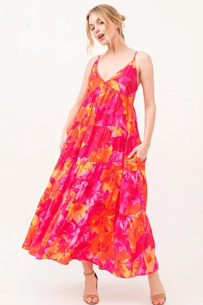 And The Why Floral Tiered Maxi Cami Dress with Pockets - Farnelli