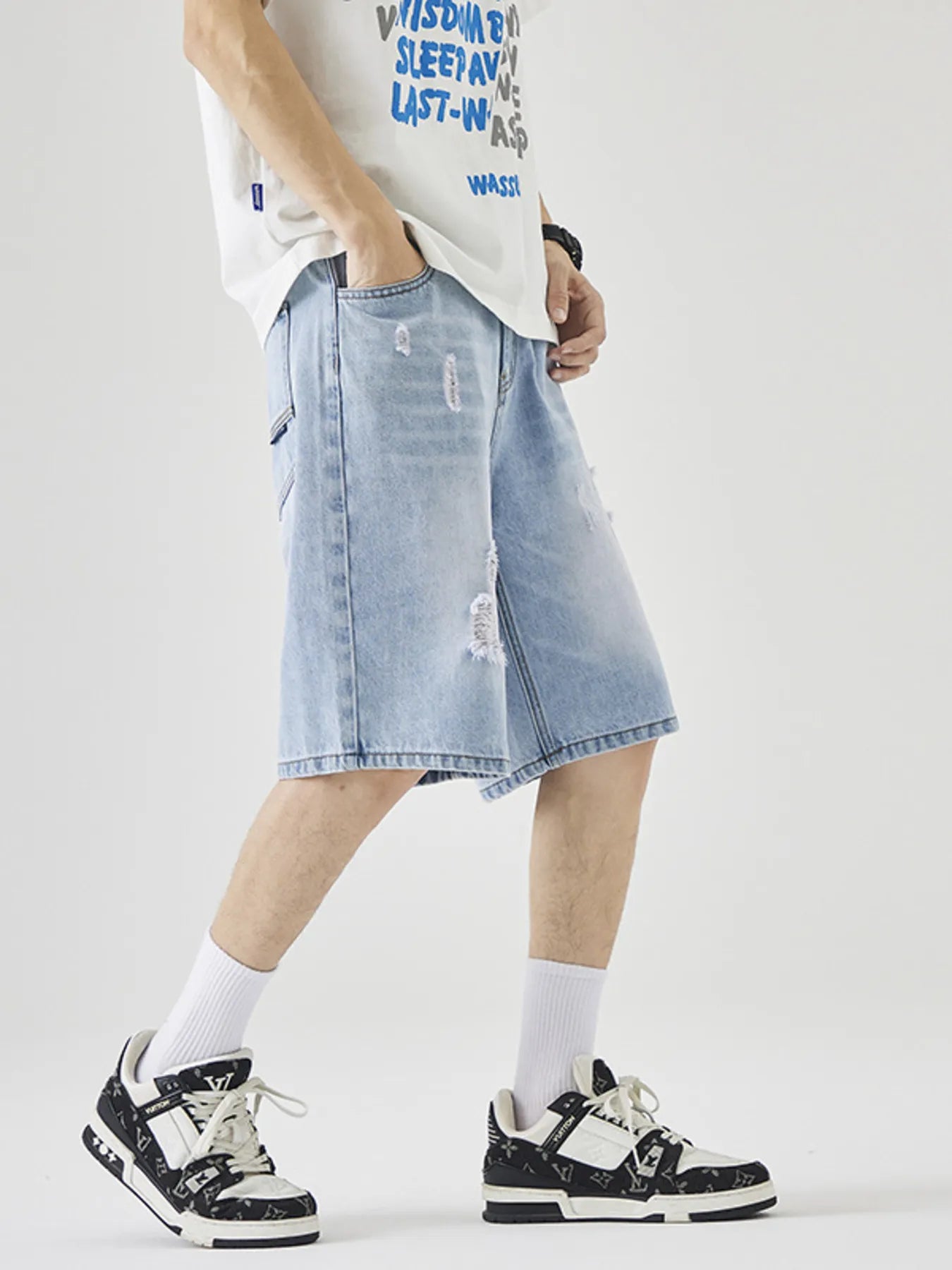Men's Distressed Loose Fit Denim Shorts - Farnelli