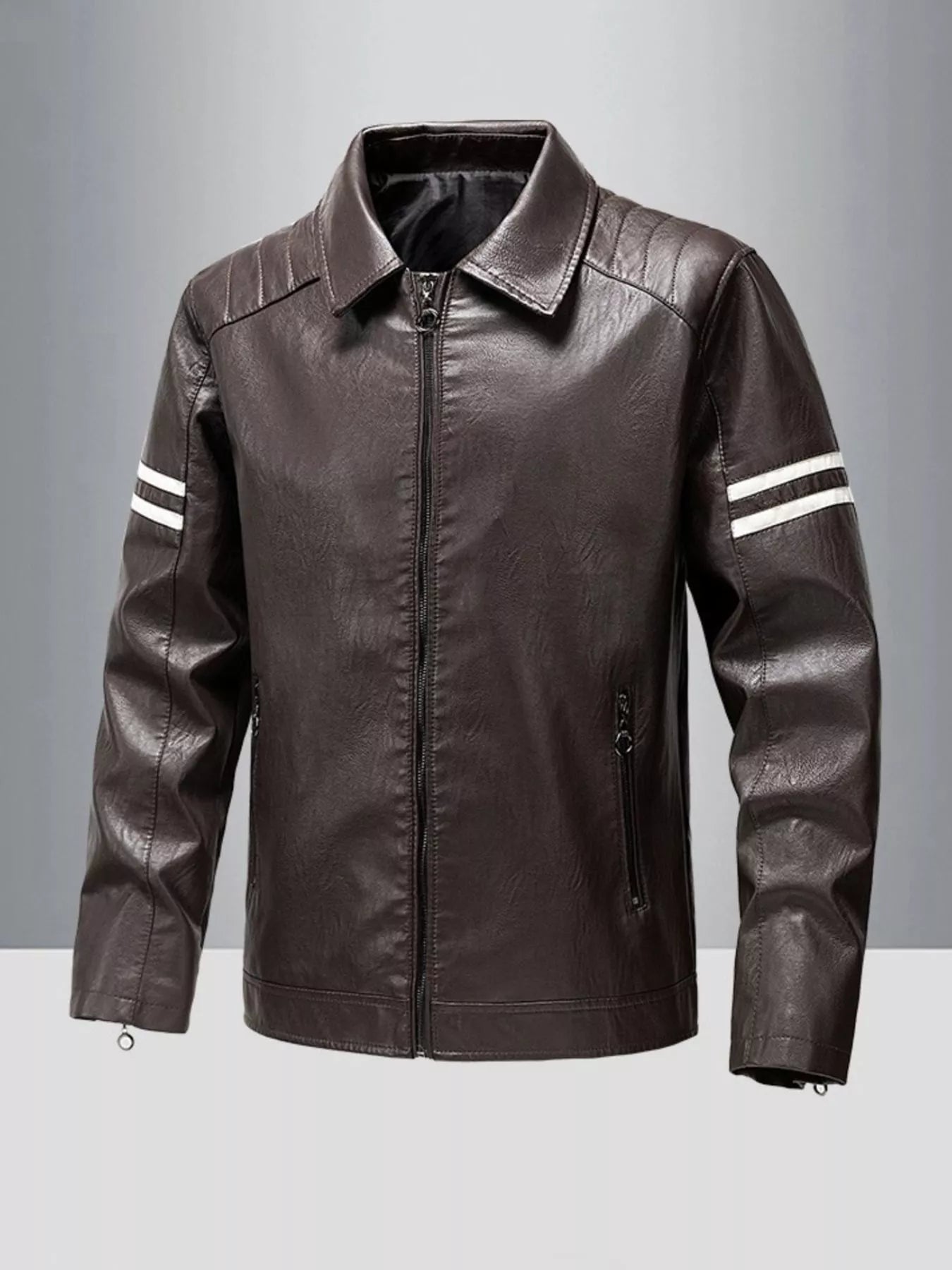 Men's Plus Size Zip Up Leather Motorcycle Jacket - Farnelli