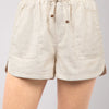 VERY J Drawstring Elastic Waist Linen Shorts - Oatmeal