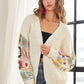 ADORA Full Size Contrast Crochet Open Front Long Sleeve Cardigan - Farnelli