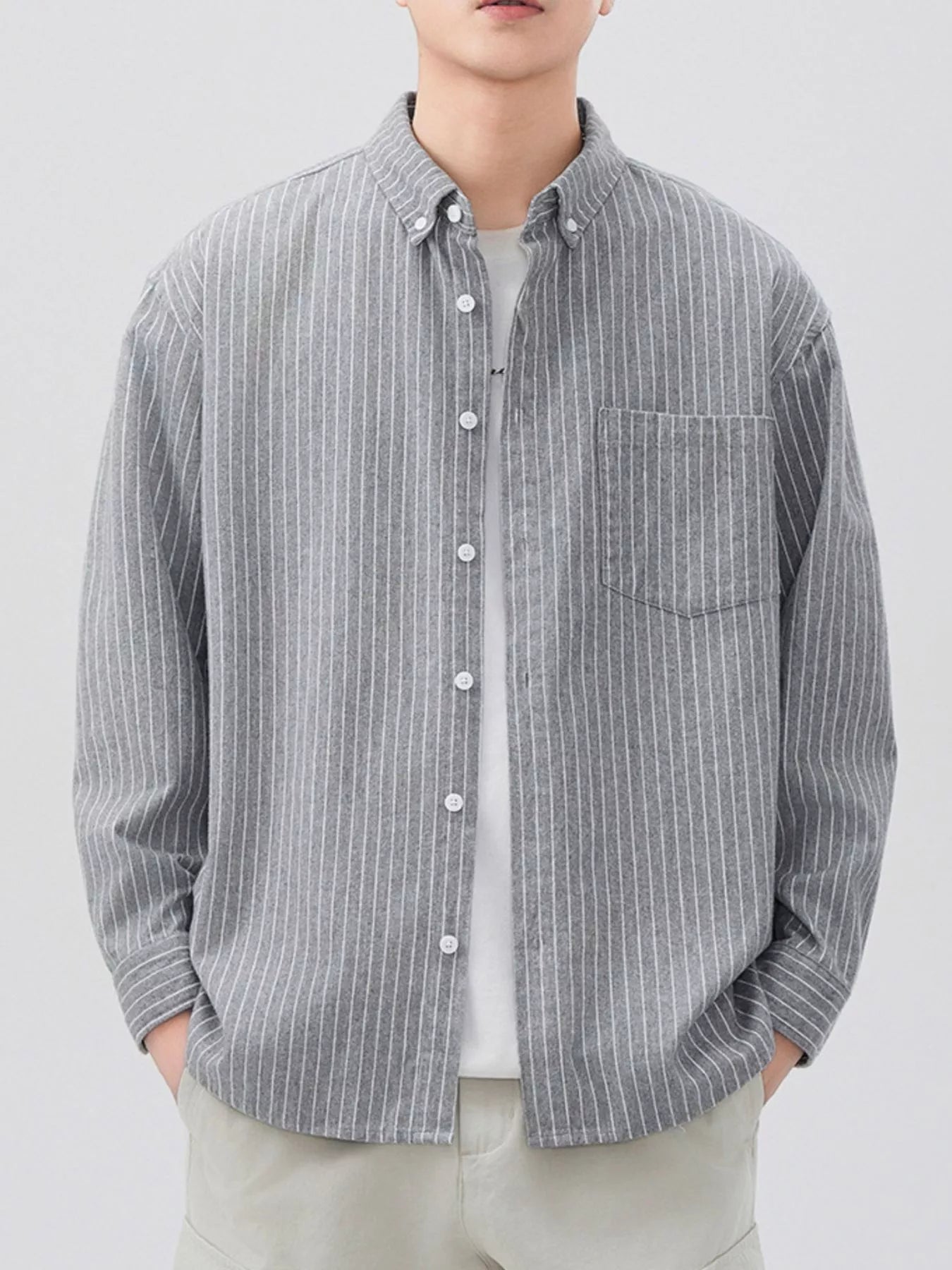 Men's Plus Size Striped Button Up Long Sleeve Shirt - Farnelli