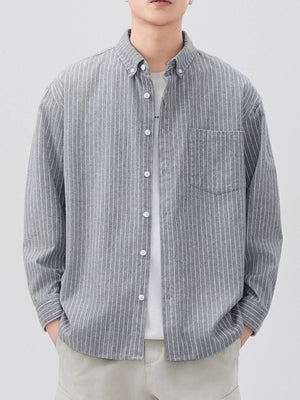 Men's Plus Size Striped Button Up Long Sleeve Shirt - Farnelli