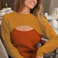 BiBi Color Block Sweater Knit Top With Cut Out Neck - Farnelli
