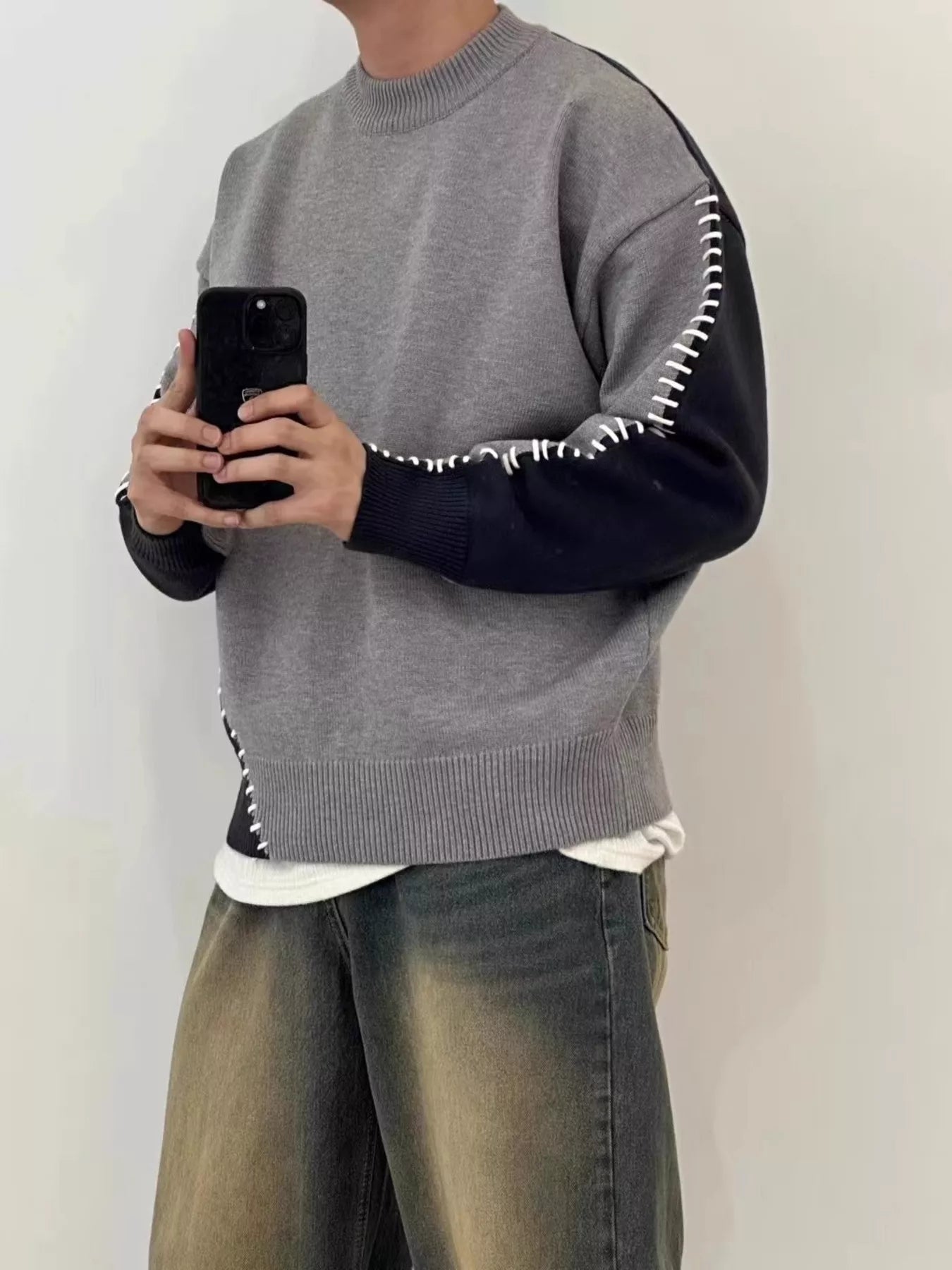 Men's Plus Size Two-Tone Mock Neck Sweater - Farnelli