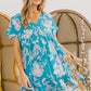 BiBi Floral Crinkle Shirred Ruffle Detail V Neck Dress - Farnelli