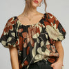 Umgee Full Size Print Round Neck Puff Sleeve Top Plus Size - RUST MIX