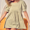 BiBi Cotton Span Knit With Puff Sleeve Baby Doll Top - Sage