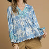 Umgee Printed Long Sleeve Blouse - Blue
