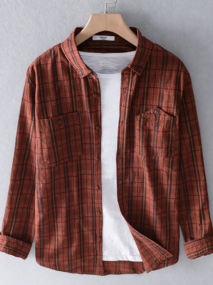 Men's Plus Size Button Up Long Sleeve Plaid Shirt - Farnelli