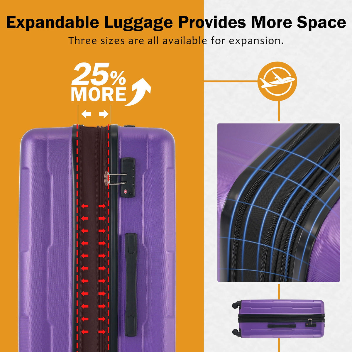 HouseOfZazla expandable 2-piece luggage set with TSA lock and spinner wheels in multiple colors