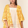 Davi & Dani Floral Printed Short Sleeve Loose Fit Kimono Cover Up - YELLOW