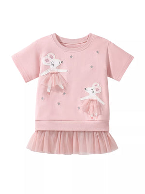 Children's Round Neck Short Sleeve Sweatshirt Dress - Farnelli