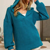 BiBi Raw Edge Detail V-Neck Sweater Hoodie - TEAL
