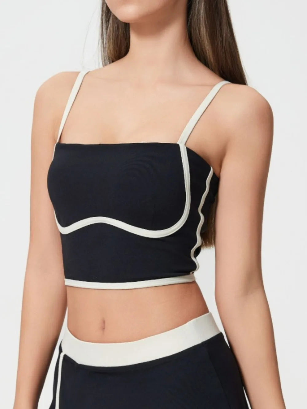 Millennia Contrast Trim Square Neck Active Cami with Detachable Chest Pads - Farnelli