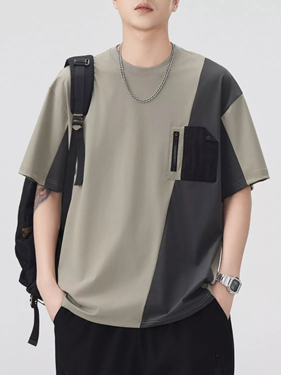 Men's Plus Size Color Block Short Sleeve T-Shirt - Farnelli