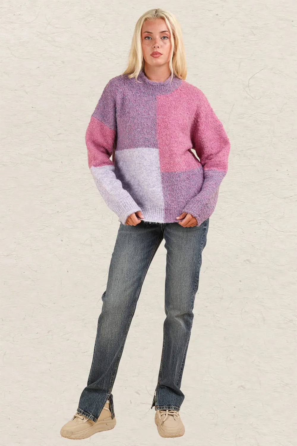 VERY J Color Block Mock Neck Drop Shoulder Sweater - Farnelli