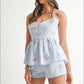MABLE Stripe Embroidered Peplum Cami and Shorts Set - Farnelli