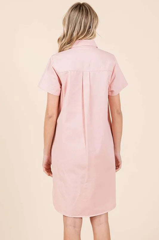 Mittoshop Button Detail Collared Neck Short Sleeve Shirt Dress - Farnelli