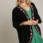 Umgee Embroidery Open Front Kimono with Pleated Shoulder Detail - Farnelli