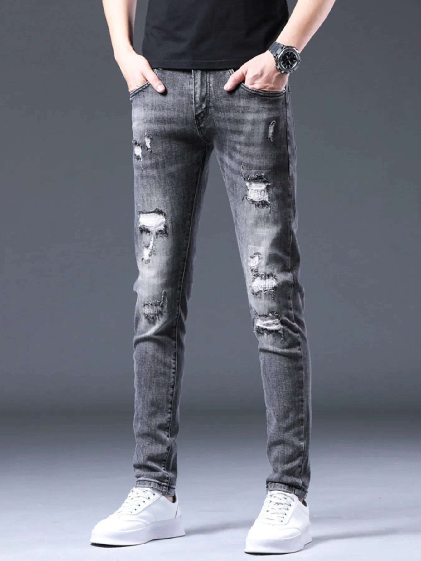 Men's Distressed Slim Fit Ripped Jeans - Farnelli