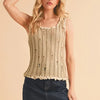 Aemi+Co Distressed Detail Round Neck Knit Tank - KHAKI