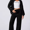Drop Shoulder Zip Up Jacket and Drawstring Pants Active 2pcs Set - Black
