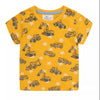Children's Construction Vehicle Print Crew Neck Short Sleeve T-Shirt - Mustard
