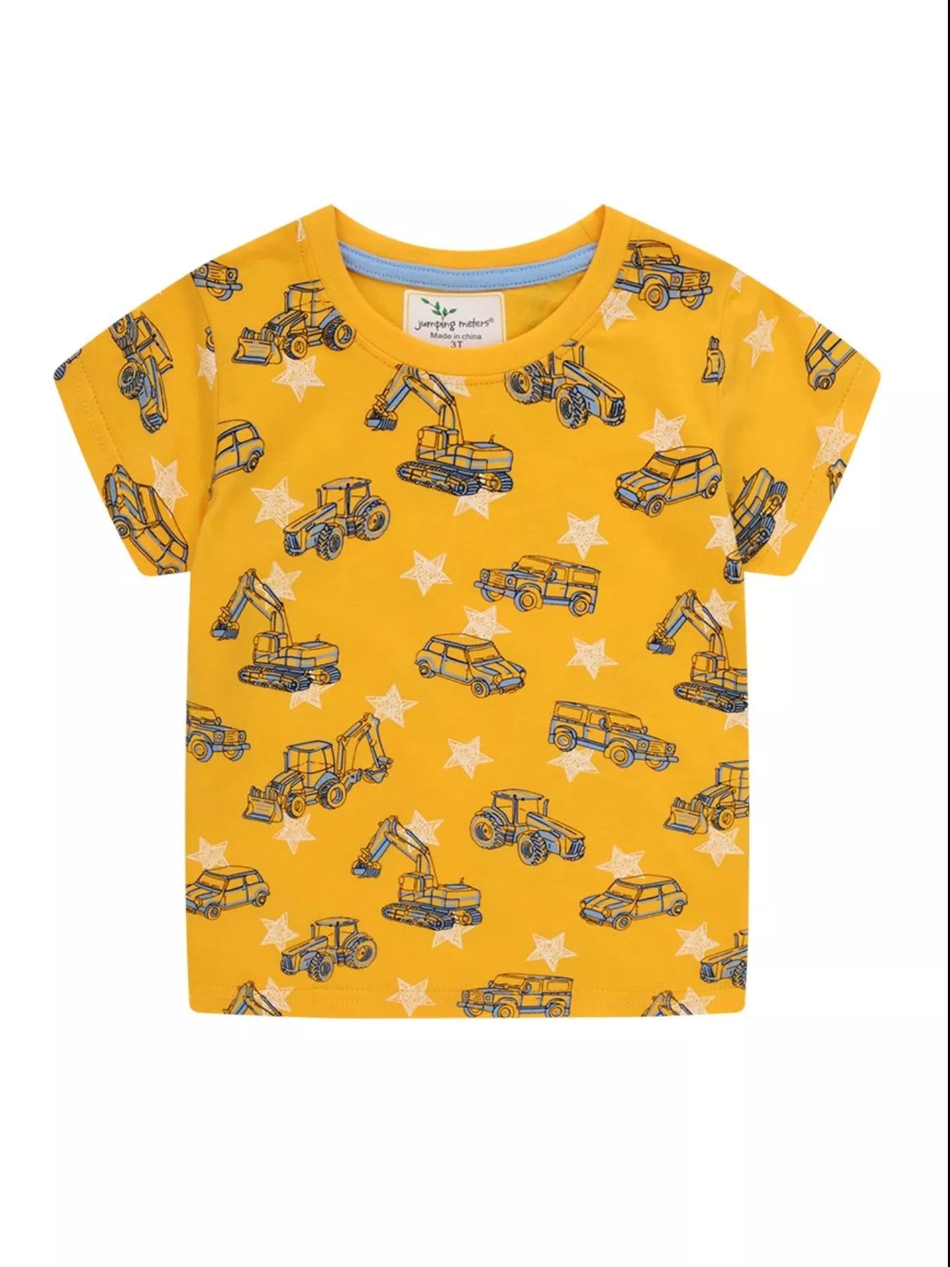 Children's Construction Vehicle Print Crew Neck Short Sleeve T-Shirt - Farnelli
