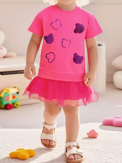 Children's Sequin Embellished Tulle Layered Dress - Farnelli