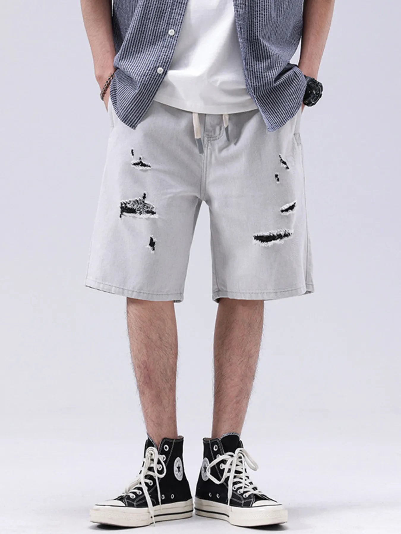 Men's Distressed Loose Fit Denim Shorts - Farnelli