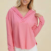 Double Take Full Size High-Low Dropped Shoulder Long Sleeve Hoodie - Pink