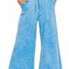 Zenana Washed French Terry Palazzo With Pockets - DEEP SKY