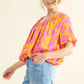 And The Why Full Size Printed Satin Bubble Hem Top - Farnelli