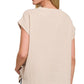 Zenana Double Gauze Round Neck Folded Short Sleeve Top - Farnelli