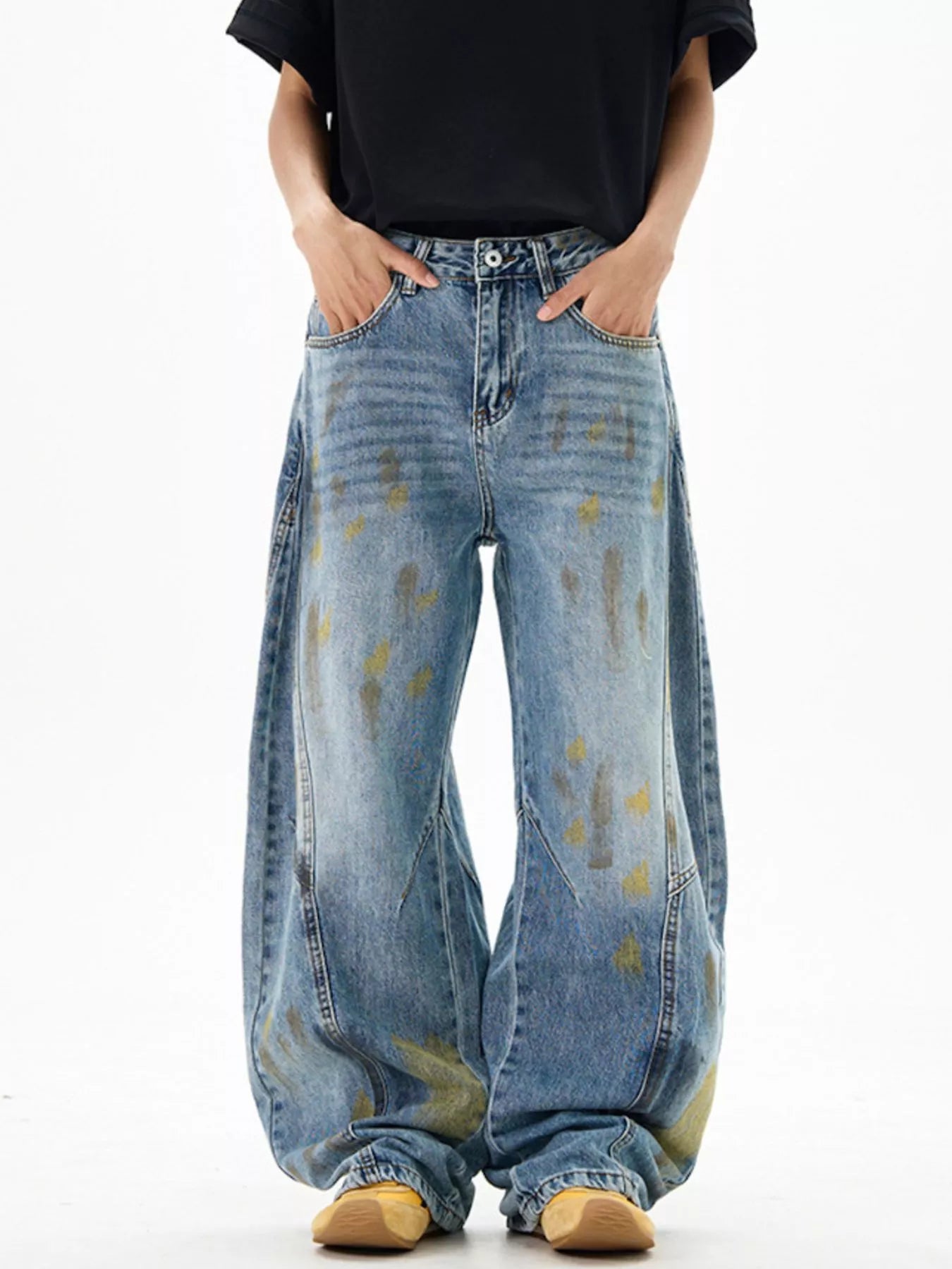 Men's Paint Splattered Wide Leg Jeans - Farnelli