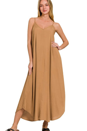 Zenana Woven Arc Hem Cami Dress With Flowy Pockets - Farnelli