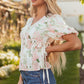 Alaiya Floral Puff Sleeve V Neck Tied Front Peplum Blouse - Farnelli