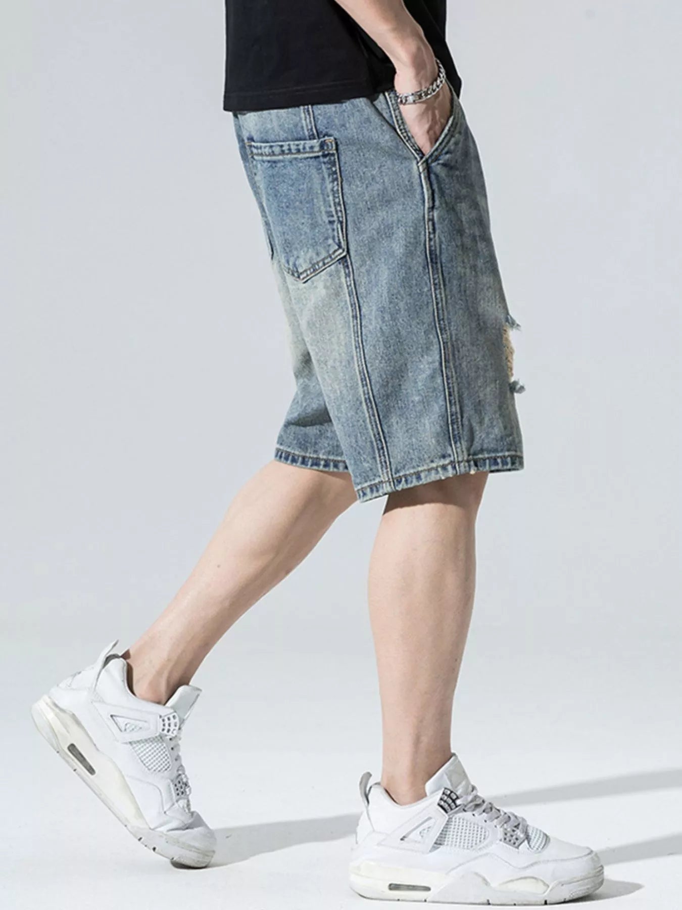 Men's Distressed Wide Leg Denim Shorts - Farnelli