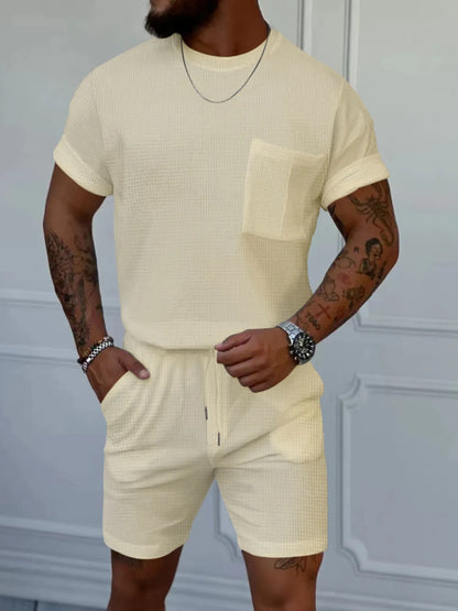 Men's Full Size Round Neck Short Sleeve Top and Shorts Set Plus Size - Farnelli