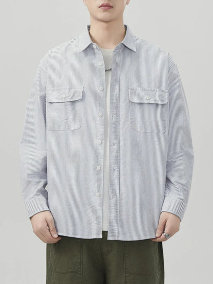 Men's Plus Size Striped Button Up Long Sleeve Shirt - Farnelli