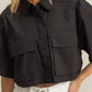 HYFVE Front Pockets Poplin Collared Neck Crop Shirt - Farnelli