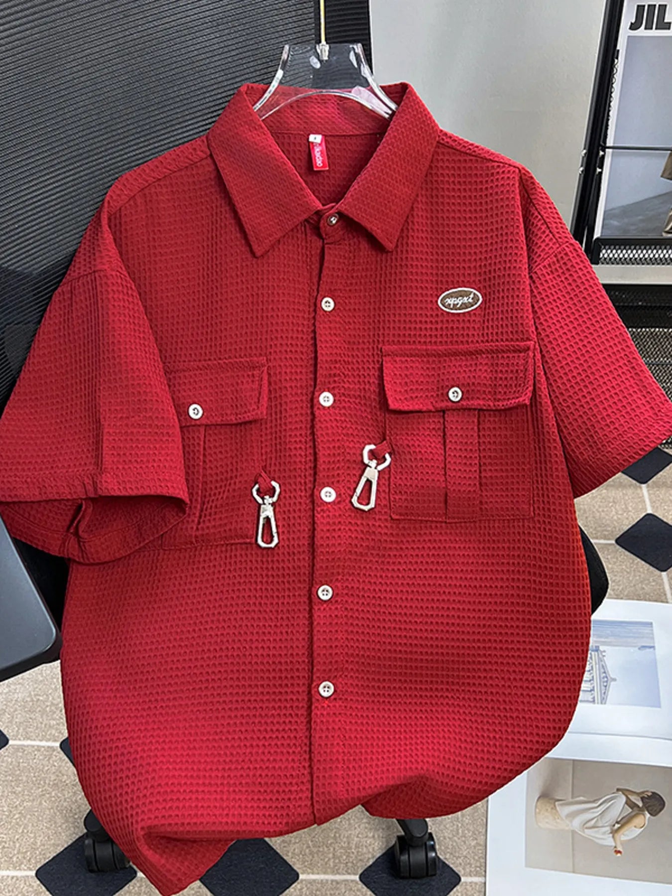 Men's Plus Size Waffle Texture Button Up Shirt - Farnelli