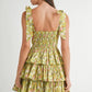 MABLE Floral Print Shoulder Tie Layered Mini Dress - Farnelli