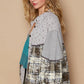 POL Balloon Sleeve Floral Color Block Plaid Shirt - Farnelli