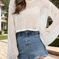 Openwork Round Neck Long Sleeve Cover Up - Farnelli