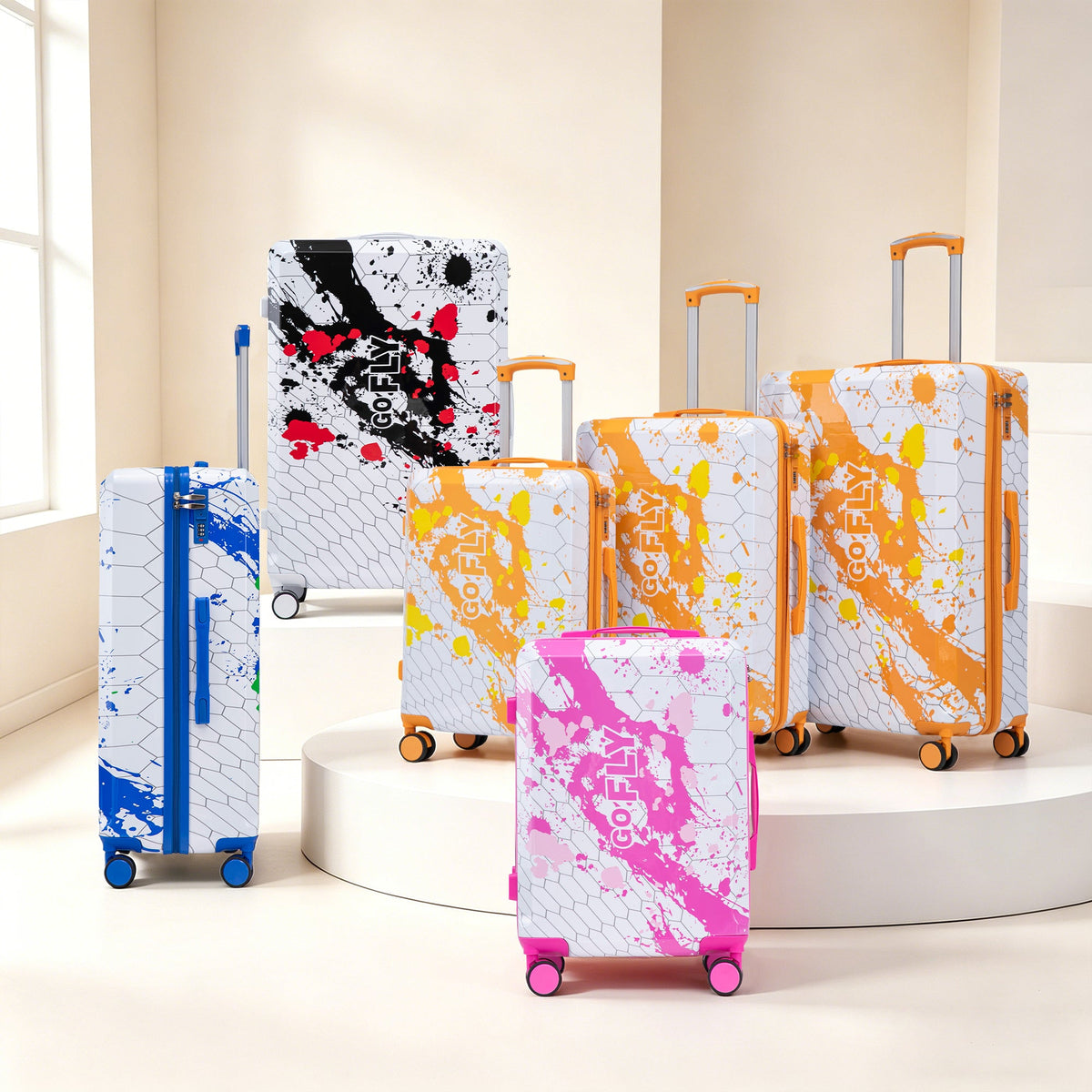HouseOfZazla 3-piece orange hard case luggage set with spinner wheels